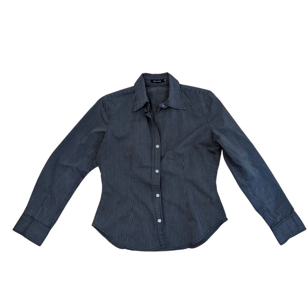 The Limited Long Sleeve Slim Button Up Black/Grey Stripe w/Waist Darts Size M